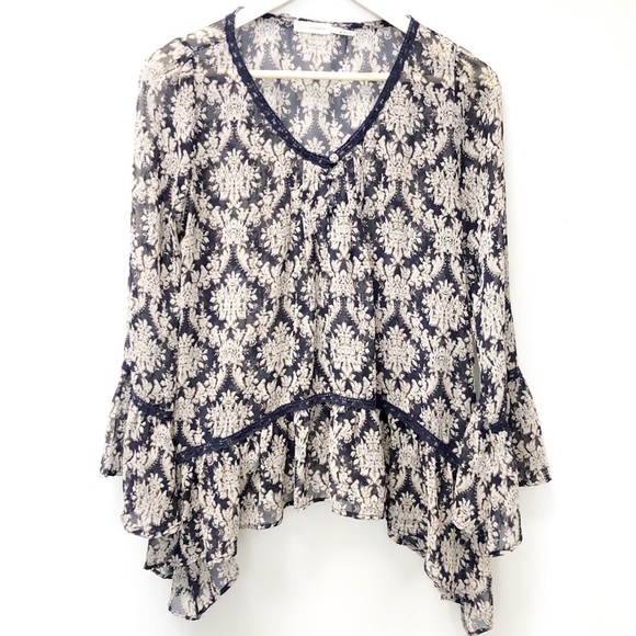 Blu Pepper Tops - Blu Pepper Sheer Navy & White Tunic SZ M EUC